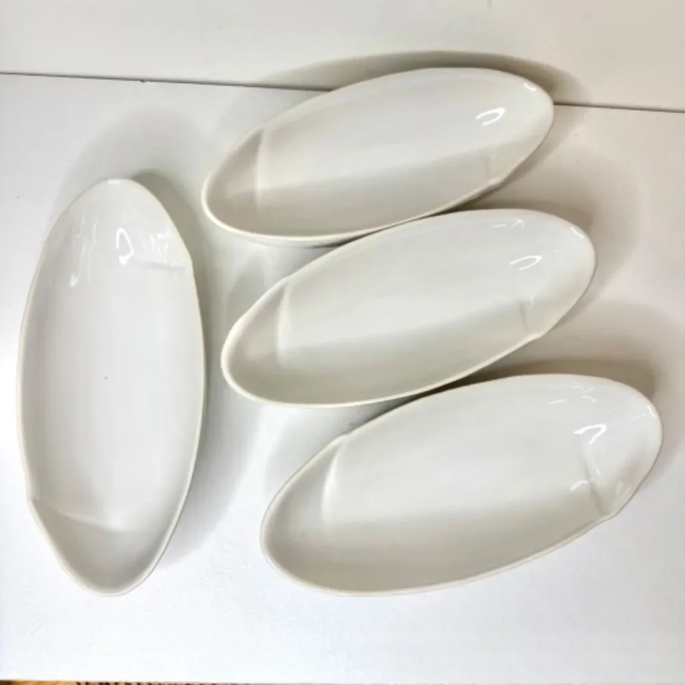 Pottery Barn 8 inch Oval White Basketweave Serving Bowls - Set of 4